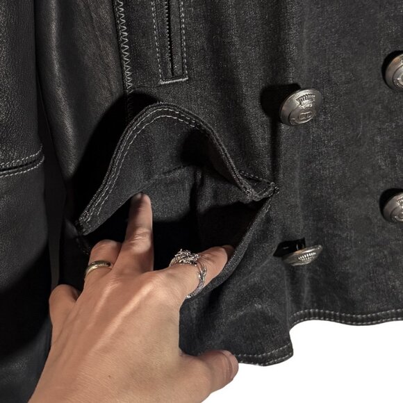 Christian Dior FW06 Black Leather Braided Sleeves Denim Jacket - Picture 5 of 11